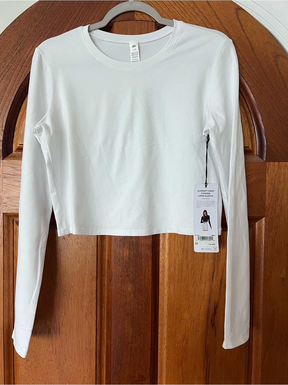 ALO Yoga Crop Finesse Long Sleeve Tee NWT RT $68 White Size Large